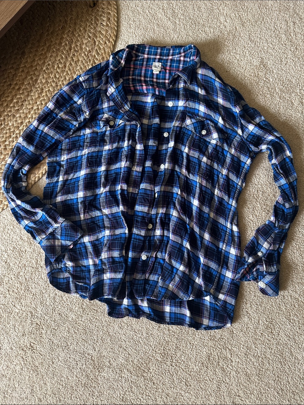 Blue Plaid Button-Up Shirt - Lightweight Long Sleeve